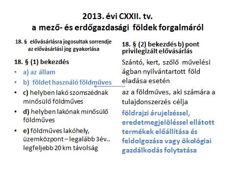 26 belül az elővásárlásra jogosultak sorrendje a következő a) a családi gazdálkodó, illetve a gazdálkodó család tagja, b) fiatal földműves, c) pályakezdő gazdálkodó. 19.