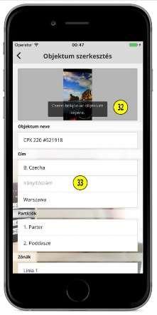 Objektum beállításai Objektum képe, érintse meg a képet a frissítéshez Objektum adatainak szerkesztése Ha a
