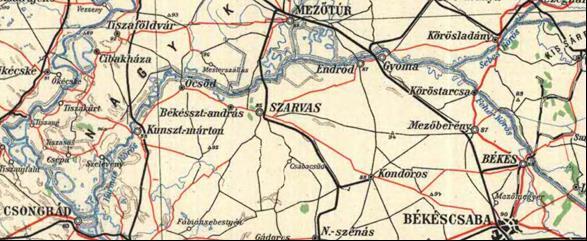 ábra. III. katonai felmérés a Hármas-Körös vidékről (lazarus.elte.hu) 15km 4. ábra. A Hármas-Körös vidéke a két világháború között (www2.arcanum.