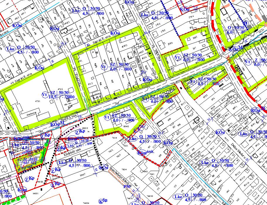 21 A hatályos terv szerint mindkét terület a SZ 5030 Vt 6,0 800 jelű övezetbe tartozik.