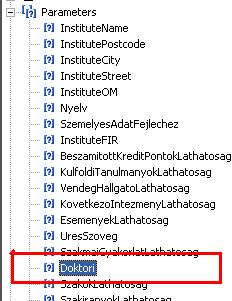 Doktori paraméter A szerkesztıben a paraméterek alatt található ablakban Data-nál az Expression -ban állítsuk True ra a beállítást.