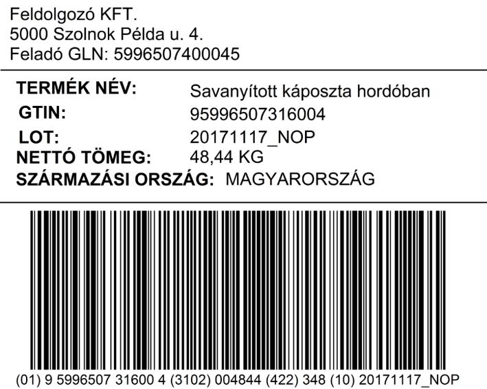 feldolgozott áru rekeszére/ládájára/ zsákjára alkalmazható címke. VI. 6-28.