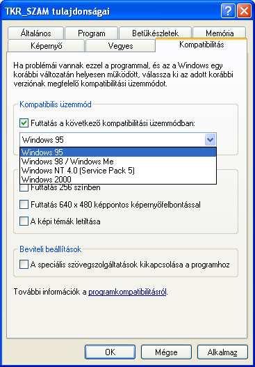 A Windows XP képes a korábbi operációs