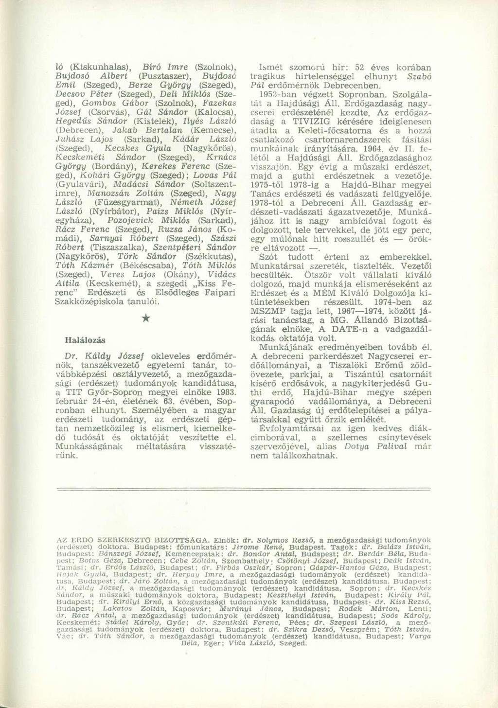 ló (Kiskunhalas), Bíró Imre (Szolnok), Bujdosó Albert (Pusztaszer), Bujdosó Emil (Szeged), Berze György (Szeged), Decsov Péter (Szeged), Deli Miklós (Szeged), Gombos Gábor (Szolnok), Fazekas József