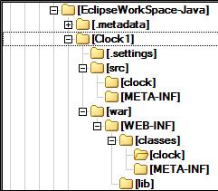 D:\Oktatas\EclipseWorkSpace-Java\Clock1\war\WEB-INF\classes könyvtár a lefordított Java osztályokat tárolja.