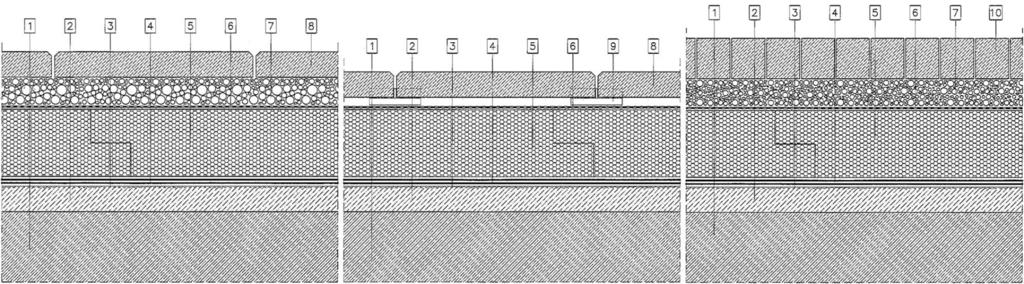 4. Fordított rétegrendű, egyhéjú, járható 1. Méretezett vasbeton födém 2. Lejtésadó könnyűbeton 3. Kellősítő-alapozó réteg 4. Csapadékvíz elleni szigetelés 5. Zárt cellás hőszigetelés 6.