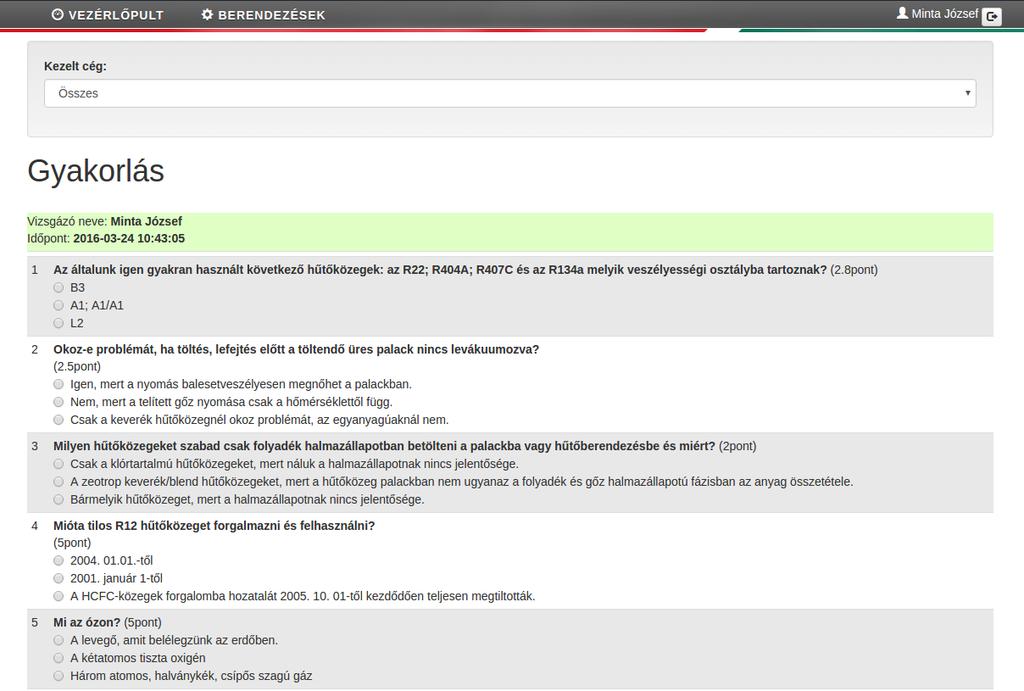 31 Itt a tesztvizsga szimulálására van lehetőség.