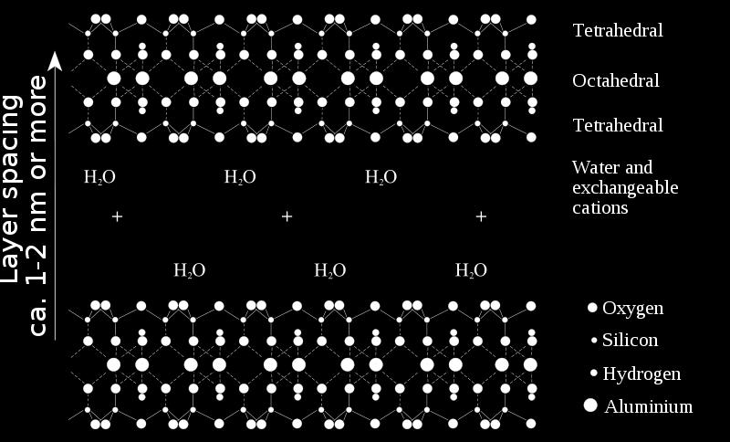 3+, a sheet is negatively charged, which is compensated for by the presence of cations between the individual sheet packages.