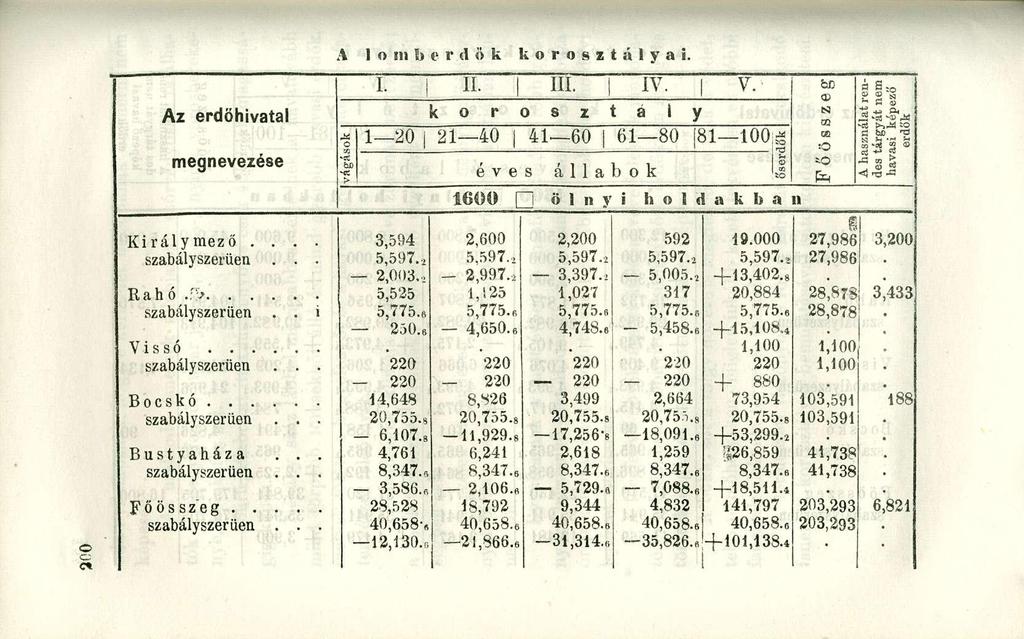 A lomberdők korosztályai. II. III. IV. 1 v.