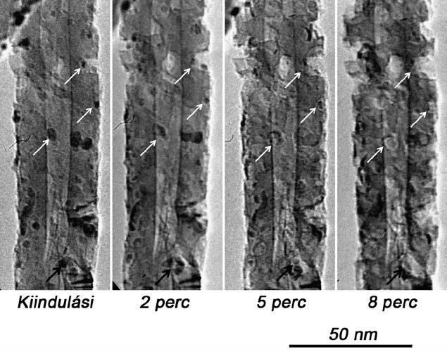 A kiindulási Ni(acac) 2 /szén nanocső az első pillanattól kezdve változik; a Ni-só elbomlik és a képződő 1-2 nm átmérőjű NiO részecskék a nagy energiabehatásnak köszönhetően, a felületi