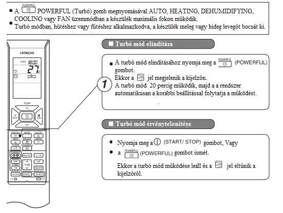 Turbó Megjegyzés: SLEEP (alvó), ECO, SILENT (csendes) vagy LEAVE HOME üzemmódokban a POWERFUL (turbó) mód nem használható.