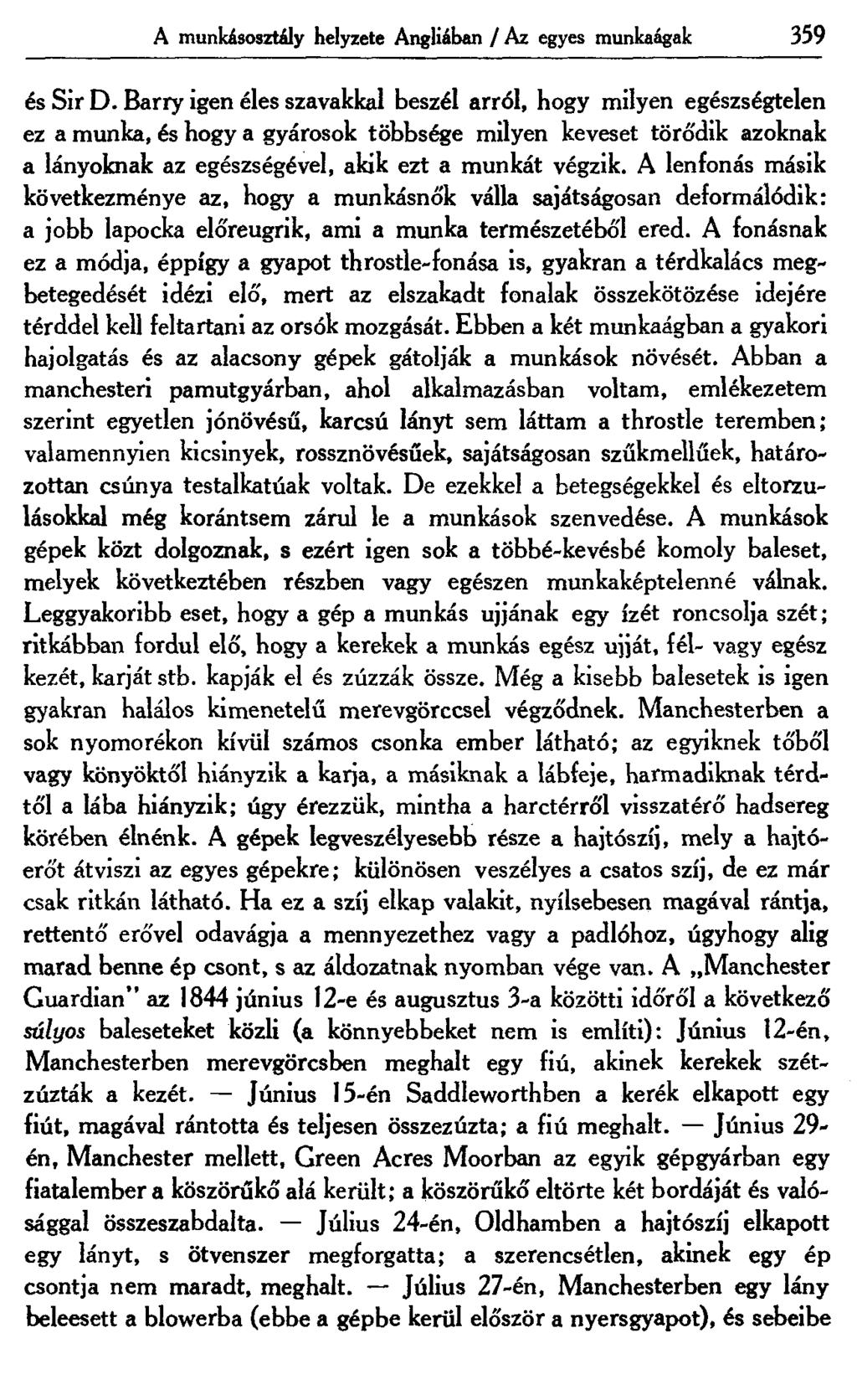 A munkásosztály helyzete Angliában / Az egyes munkaágak 359 és Sir D.