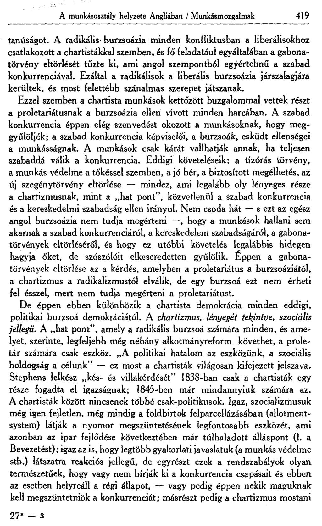 A munkásosztály helyzete Angliában /Munkásmozgalmak 419 tanúságot.