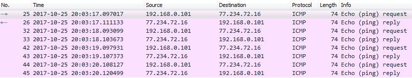 18 Átlagos válaszidő: 12 ms Veszteség: 4/0 (0%) Tekintsük meg a Wireshark monitorozás eredményét is! 5.