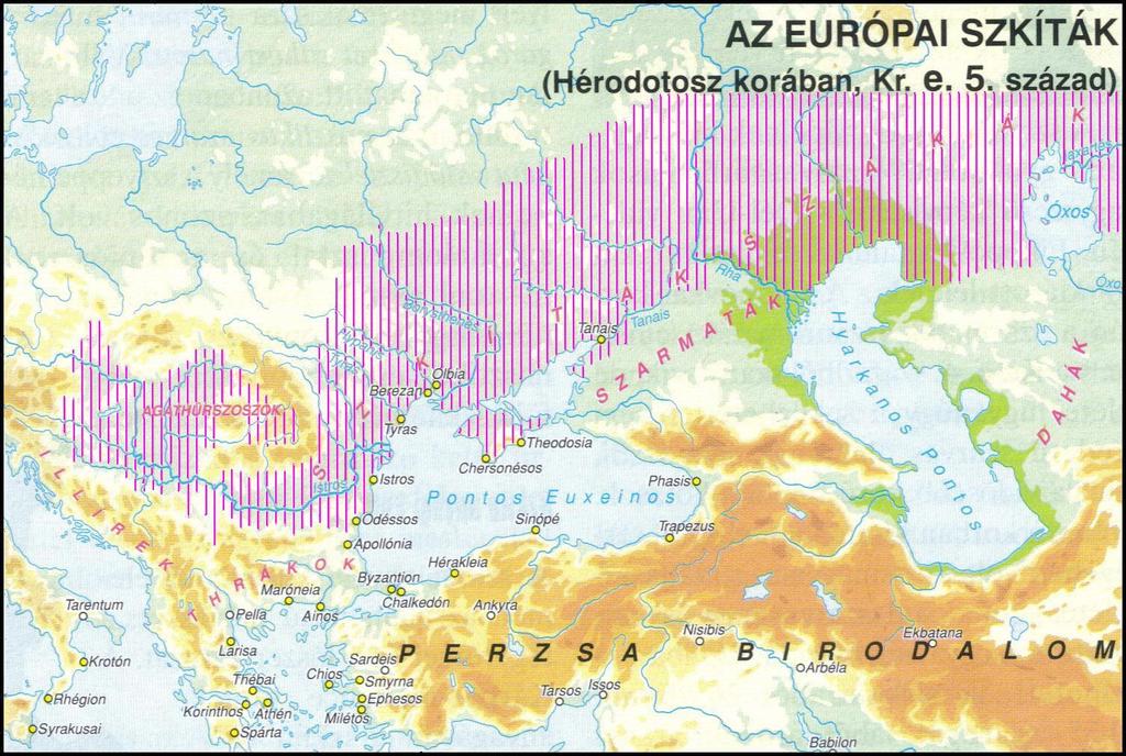 A görög történetíró, Hérodotosz a Kr. e. V. században a szittyák birodalmának hatalmas kiterjedéséről ír. A kínaiak hun néven ismerik őket.