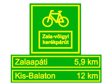 127. ábra: Útvonal-megerősítő, távolságot is jelző tábla képe az előírásból Iránytartást elősegítő tábla: kerékpáros szimbólummal, esetleg a kerékpáros útvonal azonosító