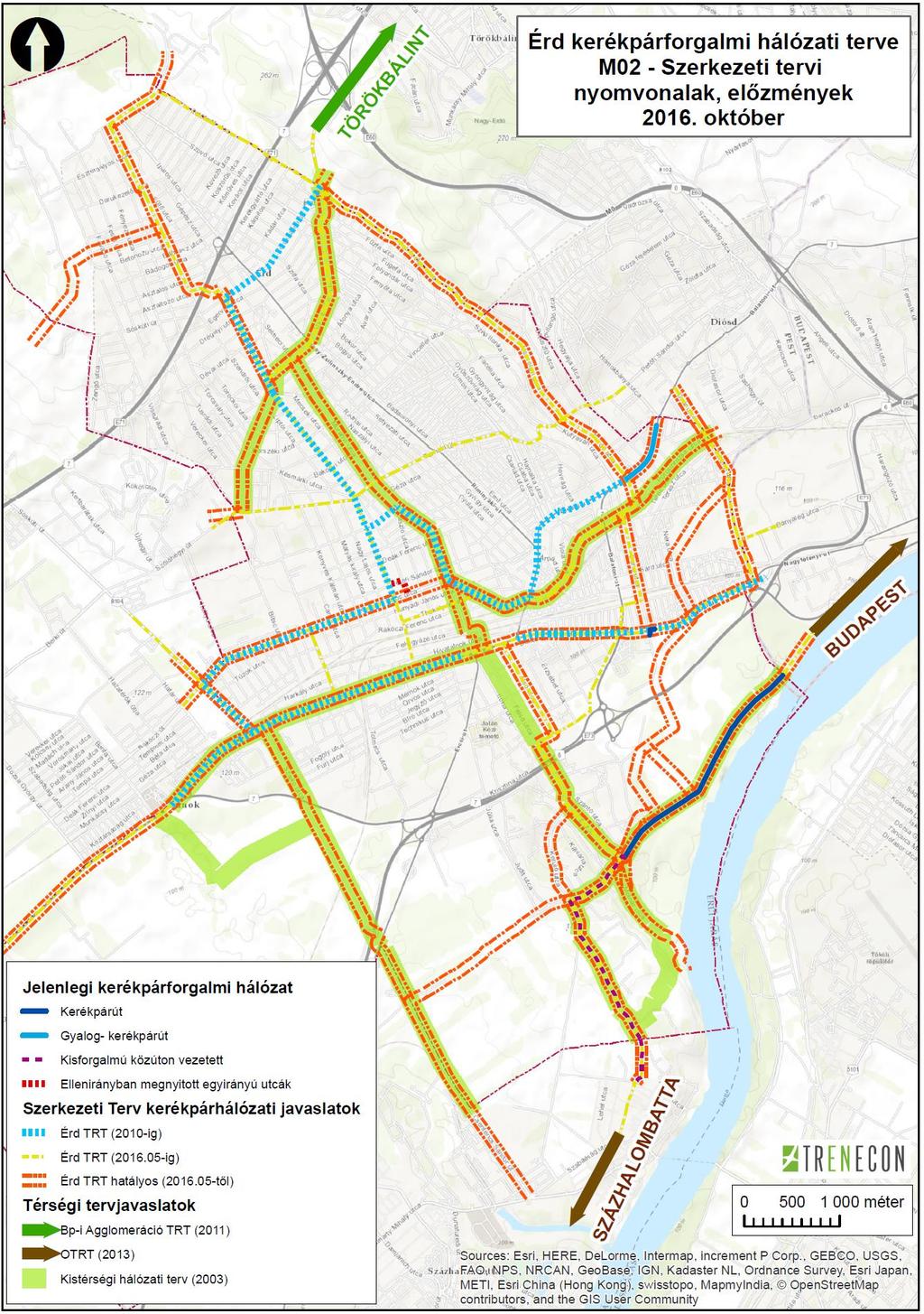 7. ábra A szerkezeti tervekben javasolt kerékpárhálózati főirányok és