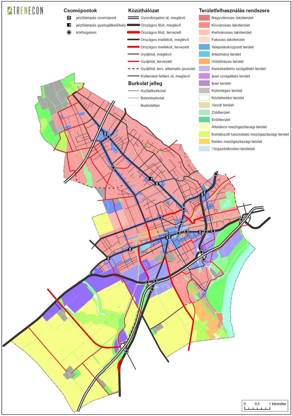 34. ábra Érd város településszerkezeti térképe, közúthálózata és