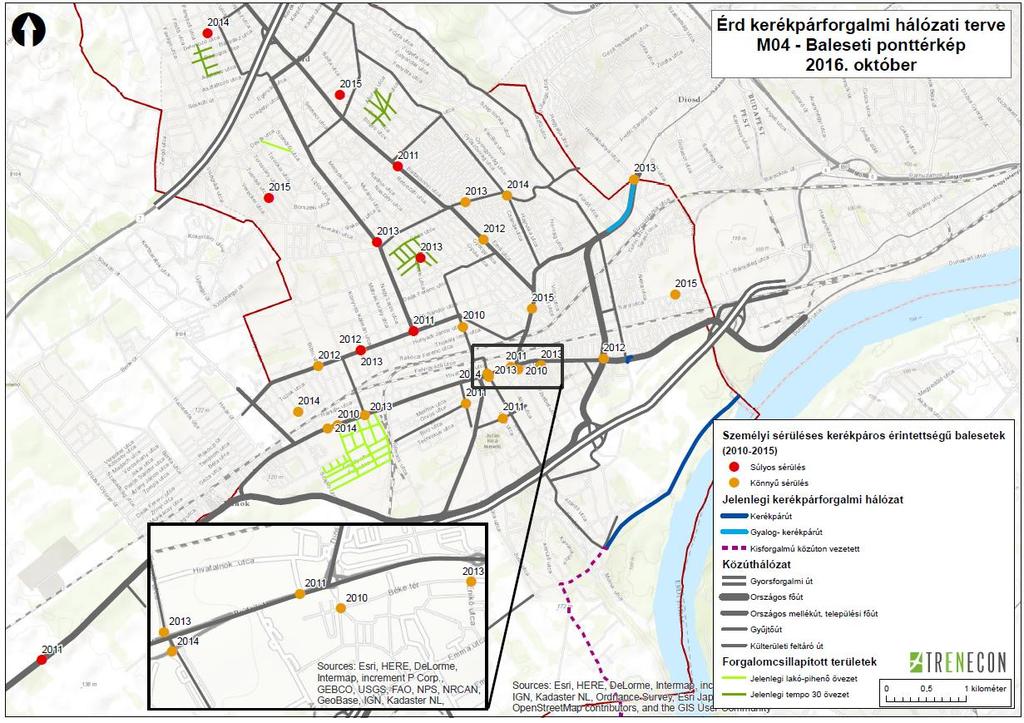 3.4.6 A balesetek területi elhelyezkedése A balesetek helyszíni adatai a helyszínelő által felvett címet és GPS koordinátát is tartalmazzák, így lehetséges a balesetek pontos térképi elemzése 24.