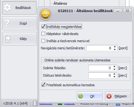 Felhasználónként paraméterezhető, hogy a Státusz lekérdezés automata ütemezése milyen rendszerességgel történjen: -1 érték esetén: Program induláskor 1x ellenőrzi és megkísérli lekérdezni, utána