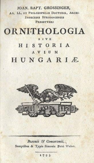 1. ábra: Grossinger 1793-ban megjelent madártani könyvének címoldala.