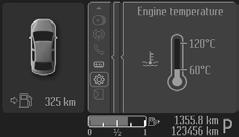 Mutatja a motor-hűtőfolyadék hőmérsékletét. Normál üzemi hőmérsékleten a mutató a középső tartományban marad. FIGYELEM Ne indítsa újra a motort, amíg a túlmelegedés okát meg nem oldották.