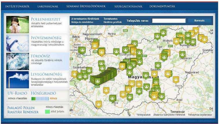4-4. ábra: Vízminőségi online közegészségügyi információs portál A természetes fürdőhelyek monitoringja számos elemmel egészíti ki a felszíni vizeknél általában alkalmazott méréseket, ilyenek például