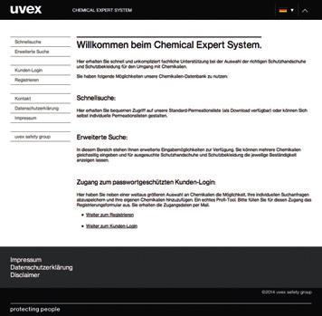 Vegyi kockázatok A megfelelő kézvédelem kiválasztása Chemical Expert System: Az uvex online vegyszeradatbázisa A