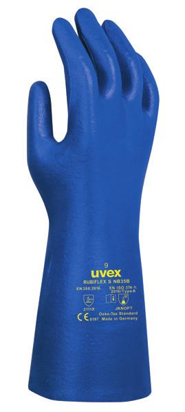 fogásbiztonság nedves és olajos területeken az uvex Xtra Grip technológia segítségével Jó ellenállóság zsírral, ásványi olajokkal és sok vegyszerrel szemben Nagyon jó tapintásérzet Ergonomikus