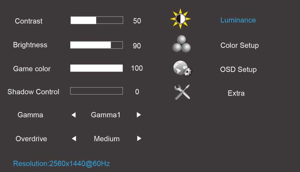 Luminance (Fényesség) 1. Nyomja meg a (Menü) gombot a menü megjelenítéséhez. 2. Nyomja meg a < vagy > gombot a (Luminance (Fényesség)) elem kiválasztásához, majd nyomja meg a gombot a belépéshez. 3.