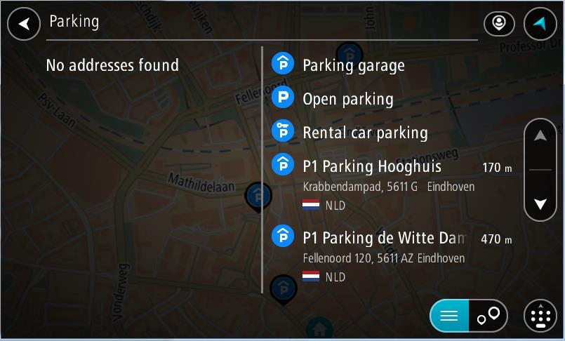 Ha nincs tervezett útvonal, a térkép az aktuális pozíció közelében lévő autóparkolókat jeleníti meg.