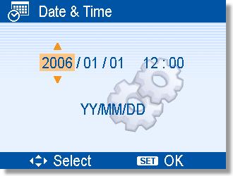 A dátum és az idő beállítása Kapcsolja be a fényképezőgépet, majd állítsa be rajta a Setup (Beállítás) menüt. Válassza a [ Date & Time] (Dátum és idő) menüpontot.