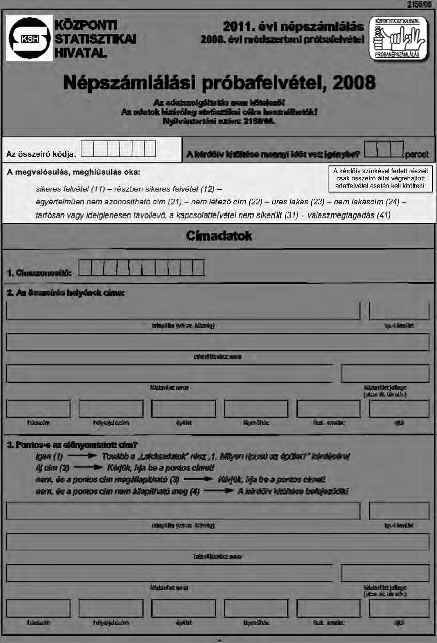 1. A népszámlálási próbafelvételek