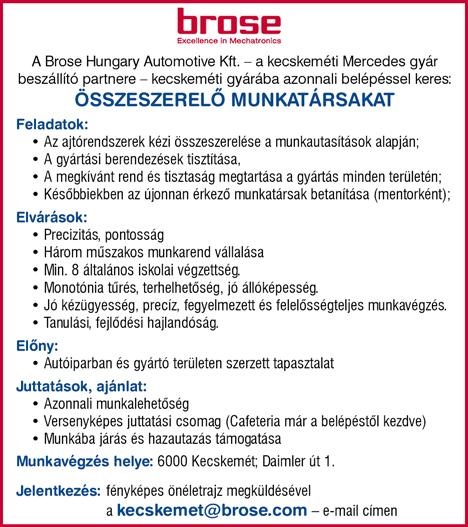 KECSKEMÉTRE, építőiparba C,E kategóriás gépkocsivezetőt és kőművest keresünk. +36 70 884 6261 KEREKEGYHÁZÁRA keresünk gyakorlott CO hegesztőket. Kiemelt bér.