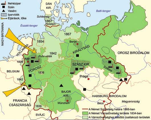 a német egység létrejötte 1. A német gazdaság a XIX. század közepén gyűjtsön a térképről a német gazdaságra vonatkozó tényeket!