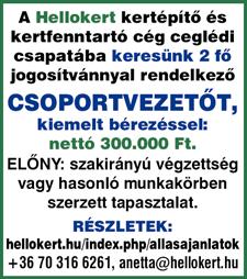 : személyesen telephelyünkön, 0630/303-7097 számon vagy korosszerkezet@gmail.com címen. SZAKKÉPZETT ELADÓT keresünk a Piaccsarnoki élelmiszerboltba, nyugdíjast is! +36 30 228 5045 BÉRES Gumi Kft.