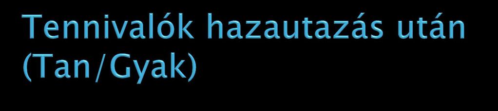 Vizsgabizonyítványok (Transcript of Records) benyújtása Gyakorlati igazolás leadása Kitöltött és aláírt Learning/Training