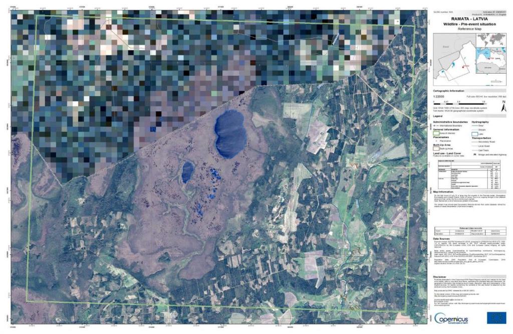 2.számú kép The reference map of Ramata shows 587 inhabitants, infrastructure and geological features in the area around the fire (Copernicus EMS 2018 EU, EMSR301 Reference Map: Ramata)