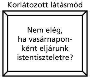 SZERTARTÁSOK ÉS SZÖVETSÉGEK Írd fel a táblára az alábbi kérdést: Nem elég, ha vasárnaponként eljárunk istentiszteletre? Rajzolj egy egyszerű keretet a kérdés köré, és írd mellé: Korlátozott látásmód.