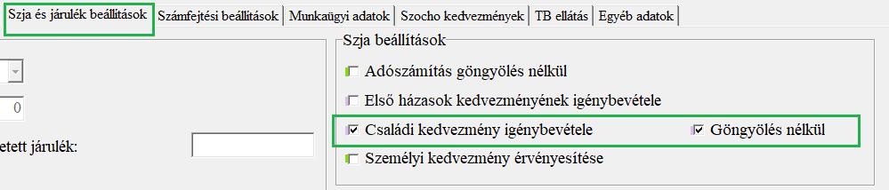 Családi adókedvezmény göngyölésben változás Alapesetként jelölés kerül a göngyölés nélkül beállításba, így nem göngyöli a program hónapról hónapra a kedvezmény alapját, és mindig csak az aktuális