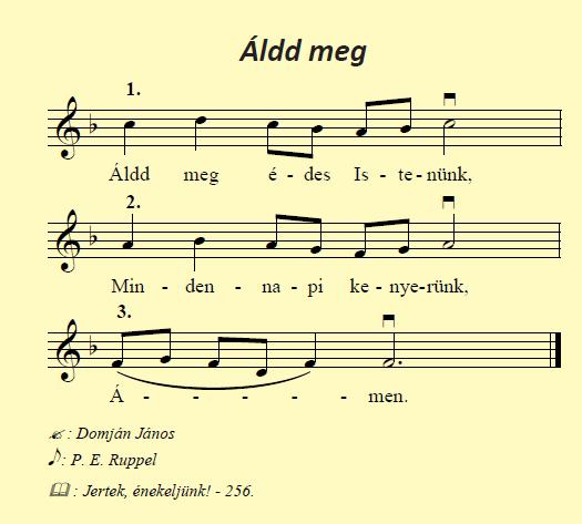 Áldd meg édes Istenünk kánon (A kép forrása: ISTEN TENYERÉN. Református hit- és erkölcstan tankönyv 1. osztályos tanulók részére.