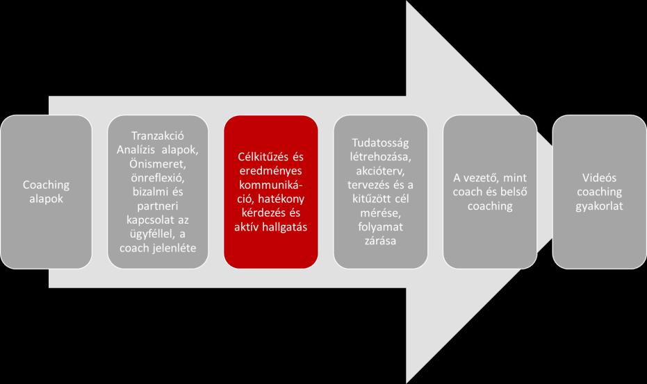 Legacy Coachképzés Modulok: Célkitűzés és eredményes kommunikáció, hatékony kérdezés és aktív hallgatás A modul során tanított coach kompetenciák: Coaching szerződés Bizalom és közelség kialakítása