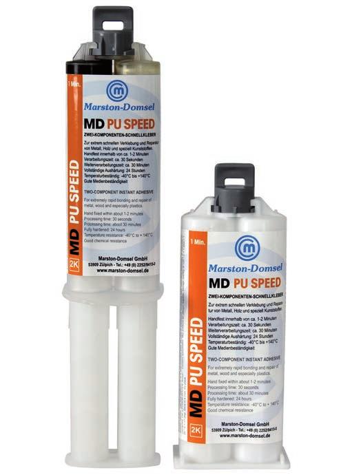 3 perc Rögzítési idő: 5 perc Végső kikeményedés: 24 óra elteltével Réskitöltő képesség: 0,5 mm MD PU SPEED 2-komponensű gyorsragasztó Az MD-PU SPEED 2-komponensű gyorsragasztó.