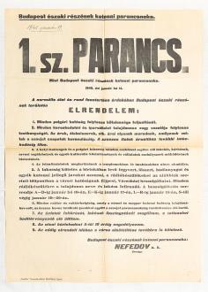 PLAKÁT PLAKÁT 360. 1. sz. PARANCS. Budapest északi részének katonai parancsnoka Mint Budapest északi részének katonai parancsnoka 1945 évi január hó 14.