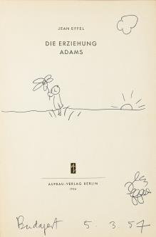 Kiadói, aranyozott félpergamen kötésben, eredeti, kiadói karton védőtokban. 290 mm. Szép példány. 1 166. EFFEL, JEAN: Die Erziehung Adams Berlin, 1956. Aufbau-Verlag.