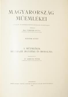 számú (kézzel számozott) példány. Kiadói, dúsan aranyozott, bibliofil, kék egészbőr kötésben (tervezte: Fáy Dezső). 192 mm. Szép példány. 303. MAGYARORSZÁG műemlékei.