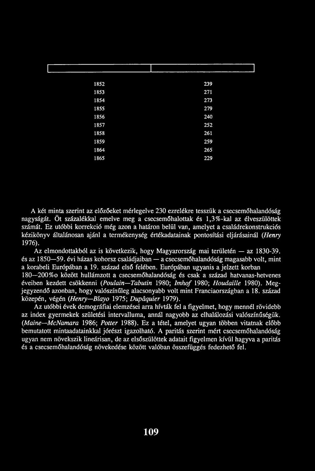 Ez utóbbi korrekció még azon a határon belül van, amelyet a családrekonstrukciós kézikönyv általánosan ajánl a termékenység értékadatainak pontosítási eljárásainál (Henry 1976).