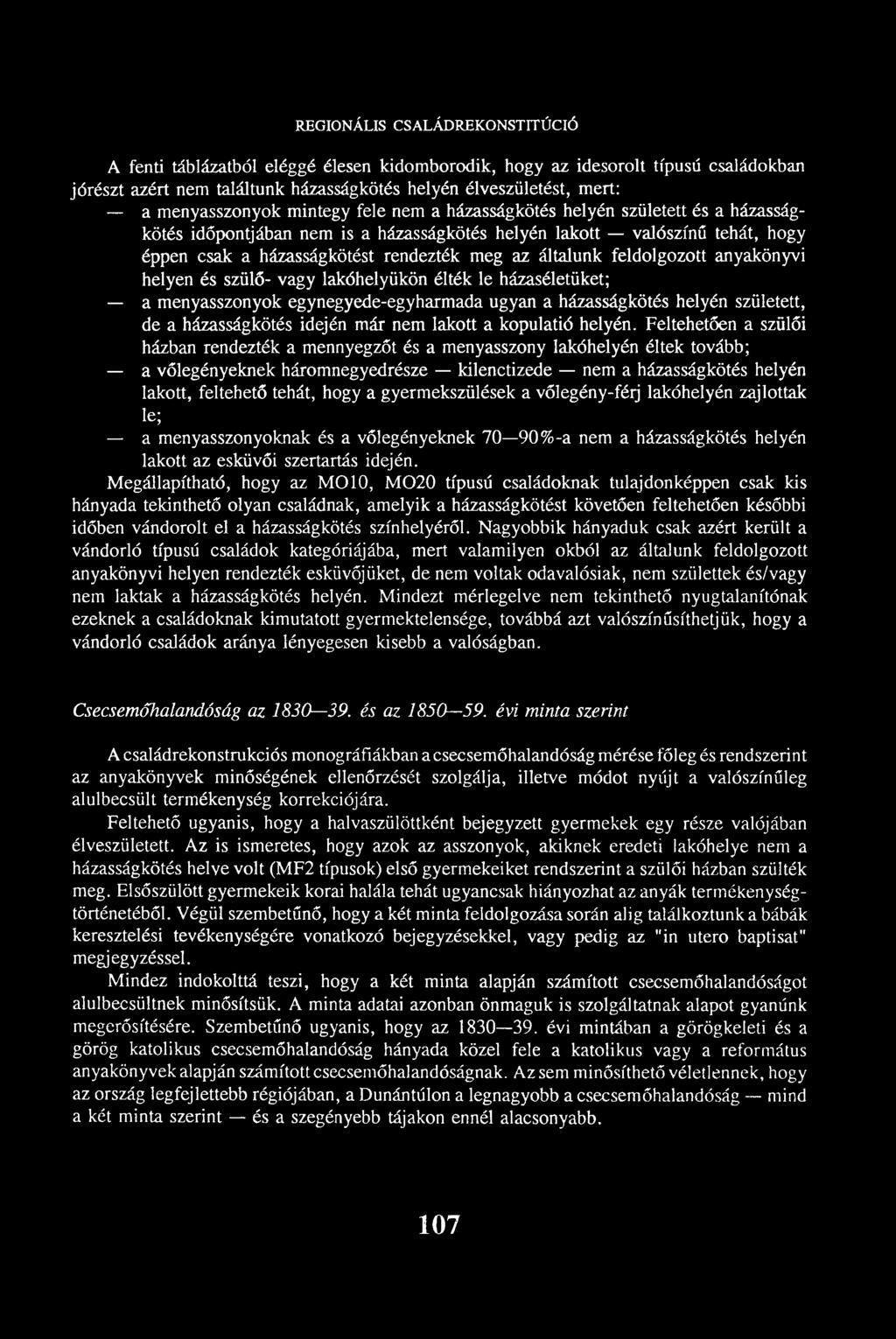 általunk feldolgozott anyakönyvi helyen és szülő- vagy lakóhelyükön élték le házaséletüket; a menyasszonyok egynegyede-egyharmada ugyan a házasságkötés helyén született, de a házasságkötés idején már