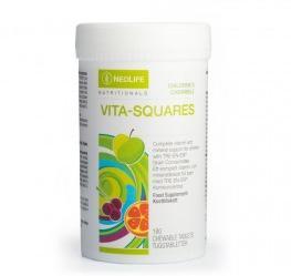 VitaSquares Ízletes, természetes aromákat és édesítőszereket tartalmazó mutlivitamin rágótabletta Vitaminok & ásványi anyagok széles skálája 12 vitamin 6 ásványi anyag