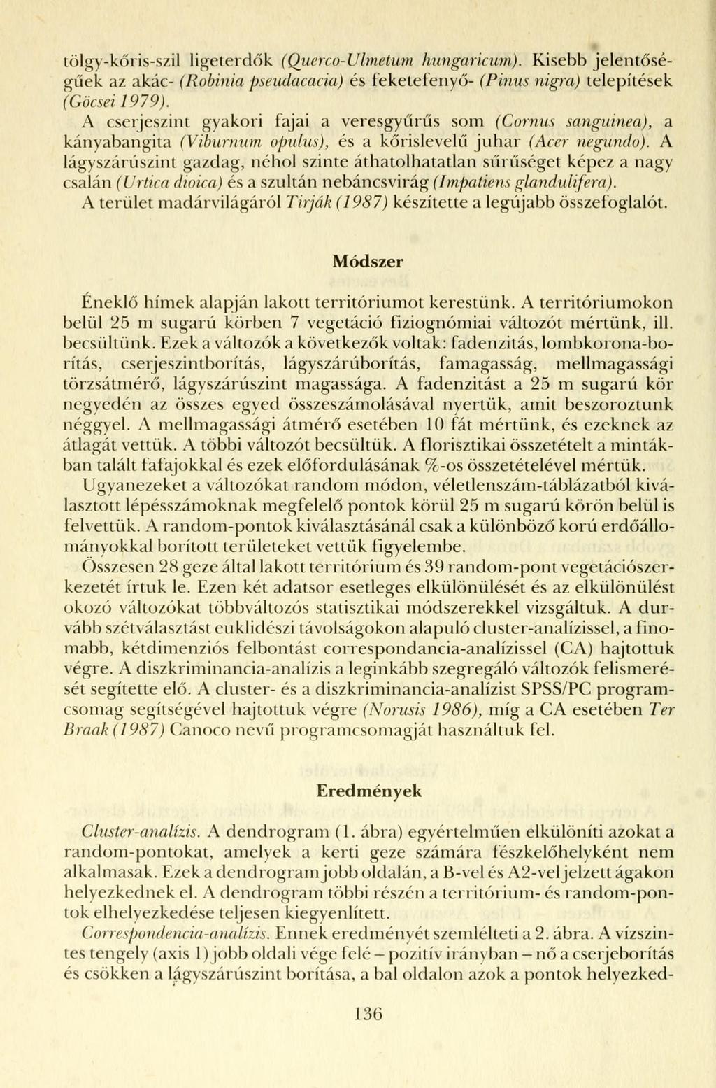 tölgy-kőris-szil ligeterdők (Quere o-uhnetum hungaricum). Kisebb jelentőségűek az akác- (Robinia pseudacacia) és fekete fenyő- (Pinus nigra) telepítések (Göcsei 1979).